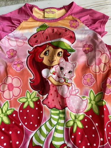 RARE Strawberry Shortcake Girls 2 Piece Pajamas Set Sz 6 Vibrant Pink Cats 2013 - Picture 3 of 21