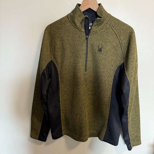Spyder Men's Outbound 1/2 Zip Midweight Pullover Core Olive Green Knit Sweater M