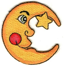 MOON FACE w/STAR Iron On Patch Children Astrology