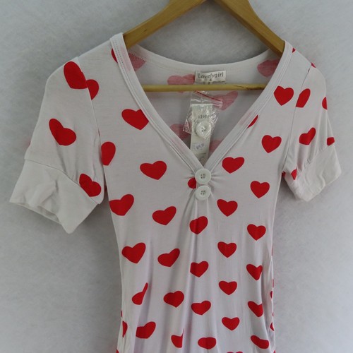 LOVELY GIRL Womens Size 8/Small White & Red Heart V-Neck Top - Picture 4 of 13