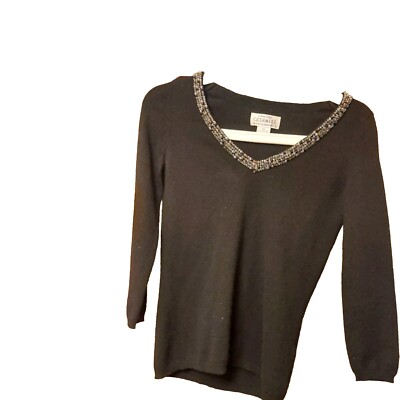 Sutton Studio Kaschmir Pullover Gr. XS schwarz Pulli V-Ausschnitt Pailletten kuschelig  