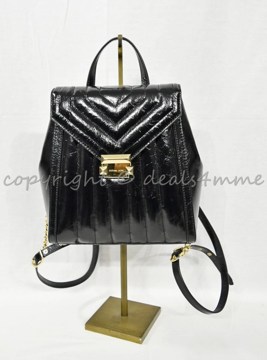 NWT Michael Kors Whitney Quilted Leather Medium Backpack in Luxe Black MSRP 358