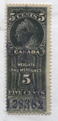 1897 QV Weights and Measures 5 cents used with purple control #