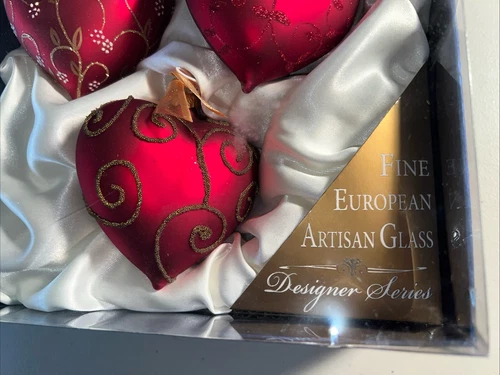 Nelson Trade & Design Heart Glass Christmas Ornaments