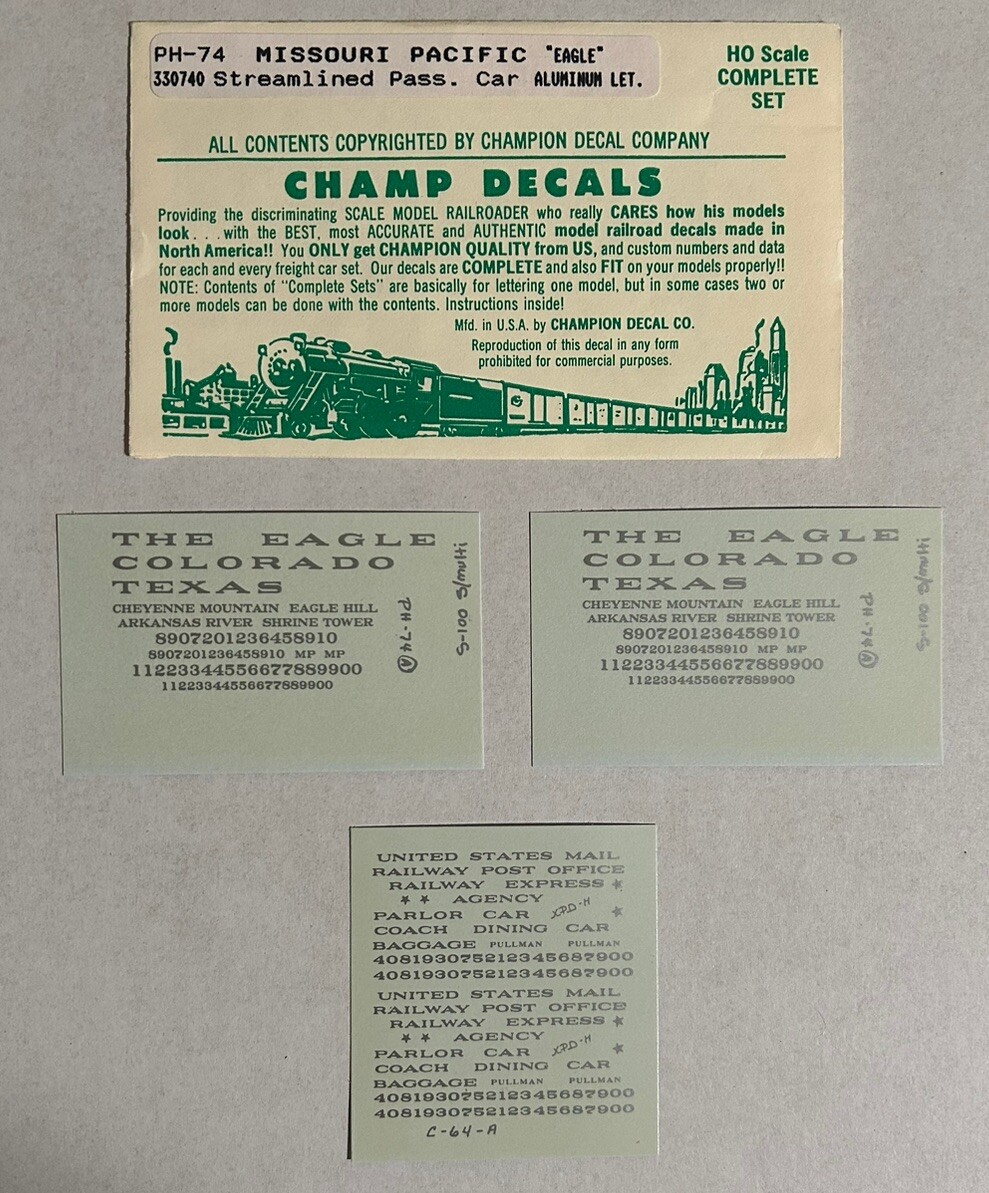 CHAMP HO DECAL-MISSOURI PACIFIC/MoPac “EAGLE” STRL PASS CAR-SILVER LETT - #PH-74