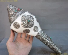 Tibet silver Inlay shell turquoise Red Coral eight treasures Shell Trumpet Horn