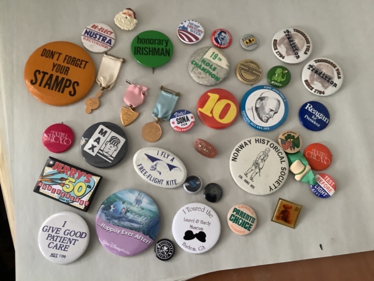 Button pins lot of 50／Vintage ／USA Vintage Push Back Buttons and Pins Various Sizes | eBay