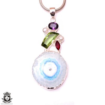 セラプタイトのピューマクリペネックレス Topaz Stalactite Prasiolite Amethyst Pendant & 3MM Italian Chain