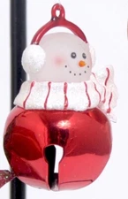 Christmas Red Jingle Bell Ornament Snowman Clear Resin Head Earmuffs Scarf