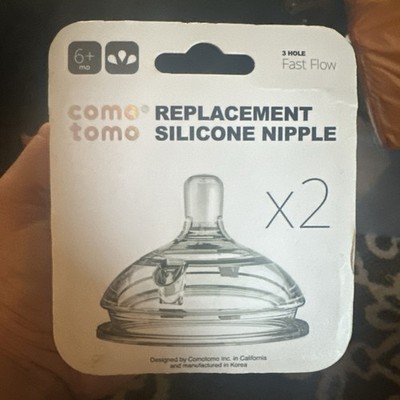 ComoTomo Fast Flow Silicone Replacement Nipples (2 Pack) 3 Hole 6+ Months NIB