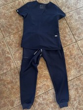 Women  s Navy Blue FIGS Jogger Scrub Set Size XS Top and S Pants