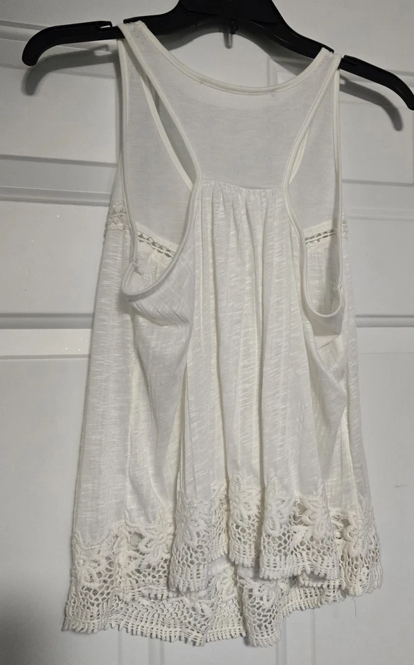 Blusa sin mangas de encaje Battenburg con sombra de ojos blanca talla pequeña años 90 ropa de trabajo Foto 3 de 3