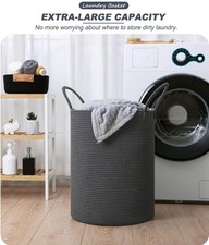 Gocan Blanket Basket, Woven Cotton Rope Laundry Basket Versatile Storage