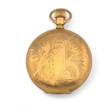 1895 Elgin 119 Pocket Watch, 11j 6s, F 14K Gold Filled Hunting Birds Case Repair