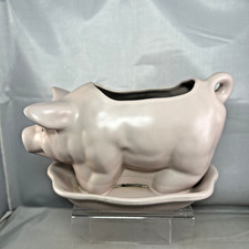 VTG Handcrafted PINK  Pig Planter w/Underplat...