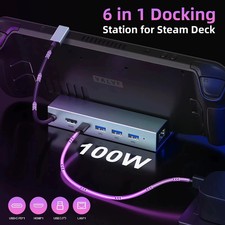 Docking Station for Steam Deck/ROG 6-in-1 USB-C Hub HDMI 2.0 4K 144Hz 100W PD