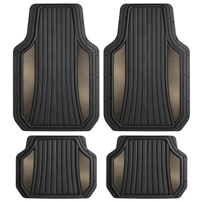 Motor Trend Shield Black/Silver Car Floor Mats - Rubber, Durable Interior Liners
