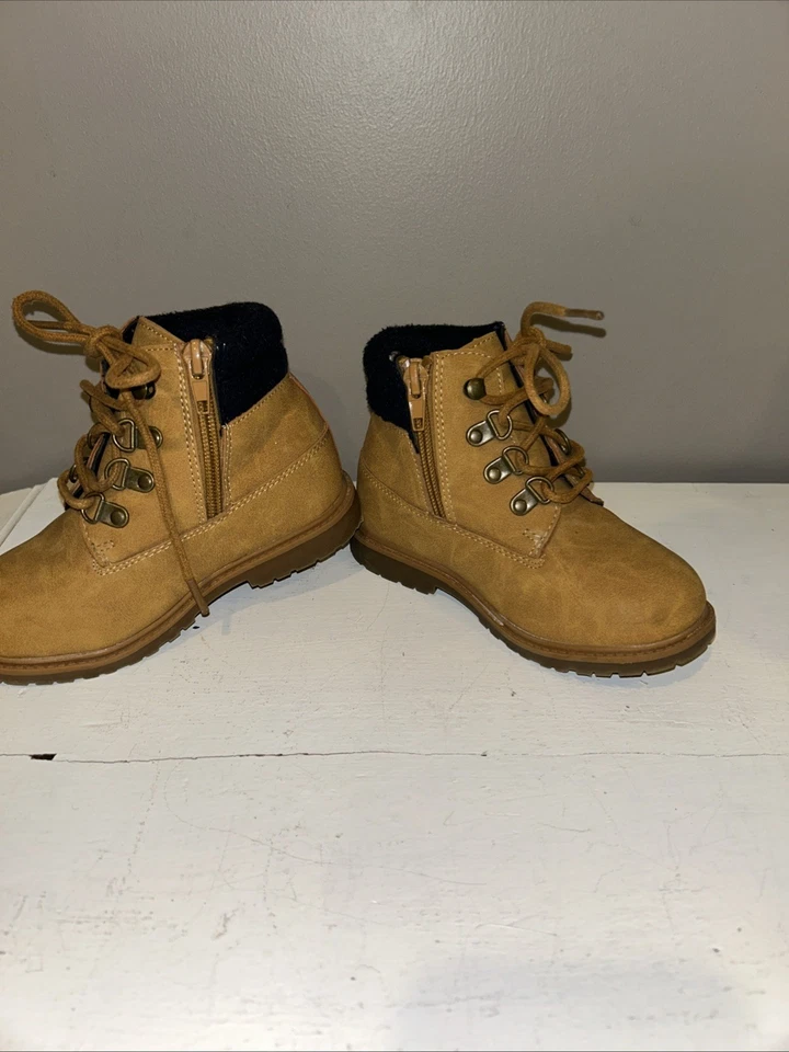 Botas de senderismo pequeñas para niños talla 9, tostadas y azules Foto 4 de 4