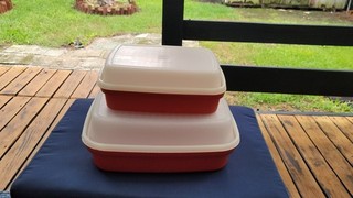 Tupperware Season N Serve Meat Marinade Container 1294 & 1518 2 Paprika Red. VTG