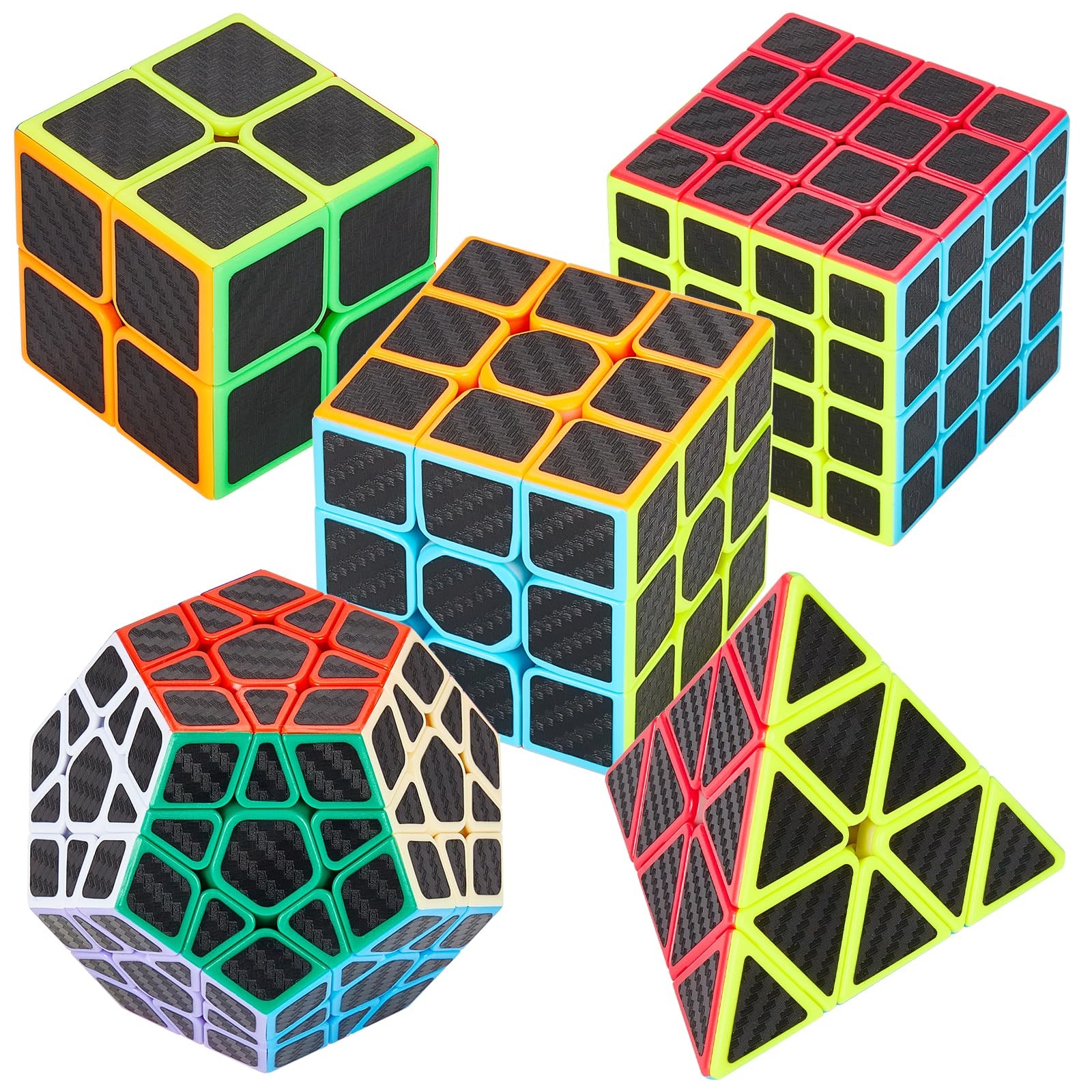 Coolzon Speed Cube Set 5 Pack Magic Puzzle Cubes Pyraminx Pyramid + Megaminx + 2