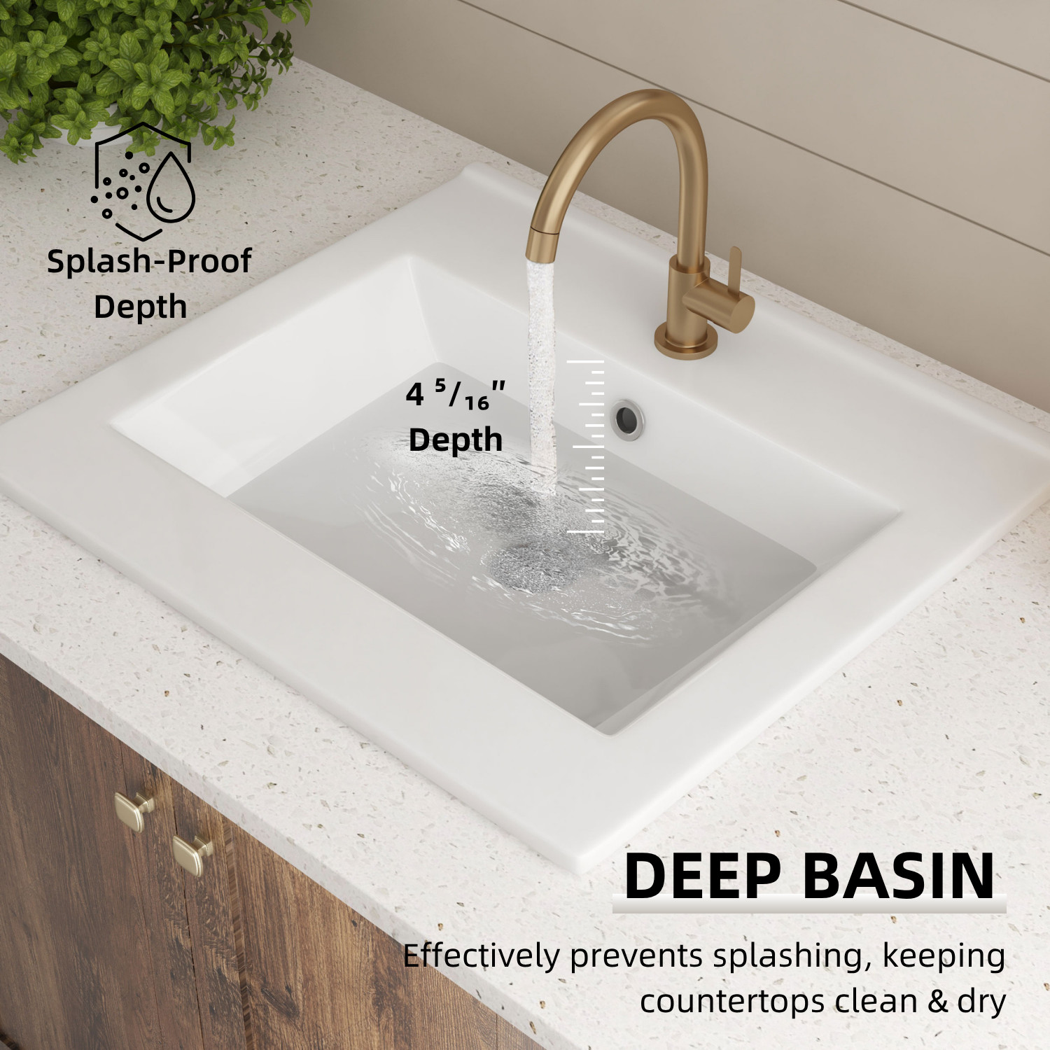 20"x18" White Drop-In Bathroom Sink Ceramic Rectangular with Single Faucet Hole
