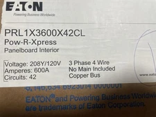 1-EATON PRL1X3600X42CL 600A MAIN LUG PANEL 120/208V 3P4W 42 SPACE (INTERIOR ONLY