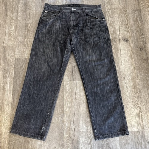 Pantalones de mezclilla para hombre Southpole relajados grises/negros 38x32 Y2K Pakistán 9” pierna de colección - Imagen 1 de 10