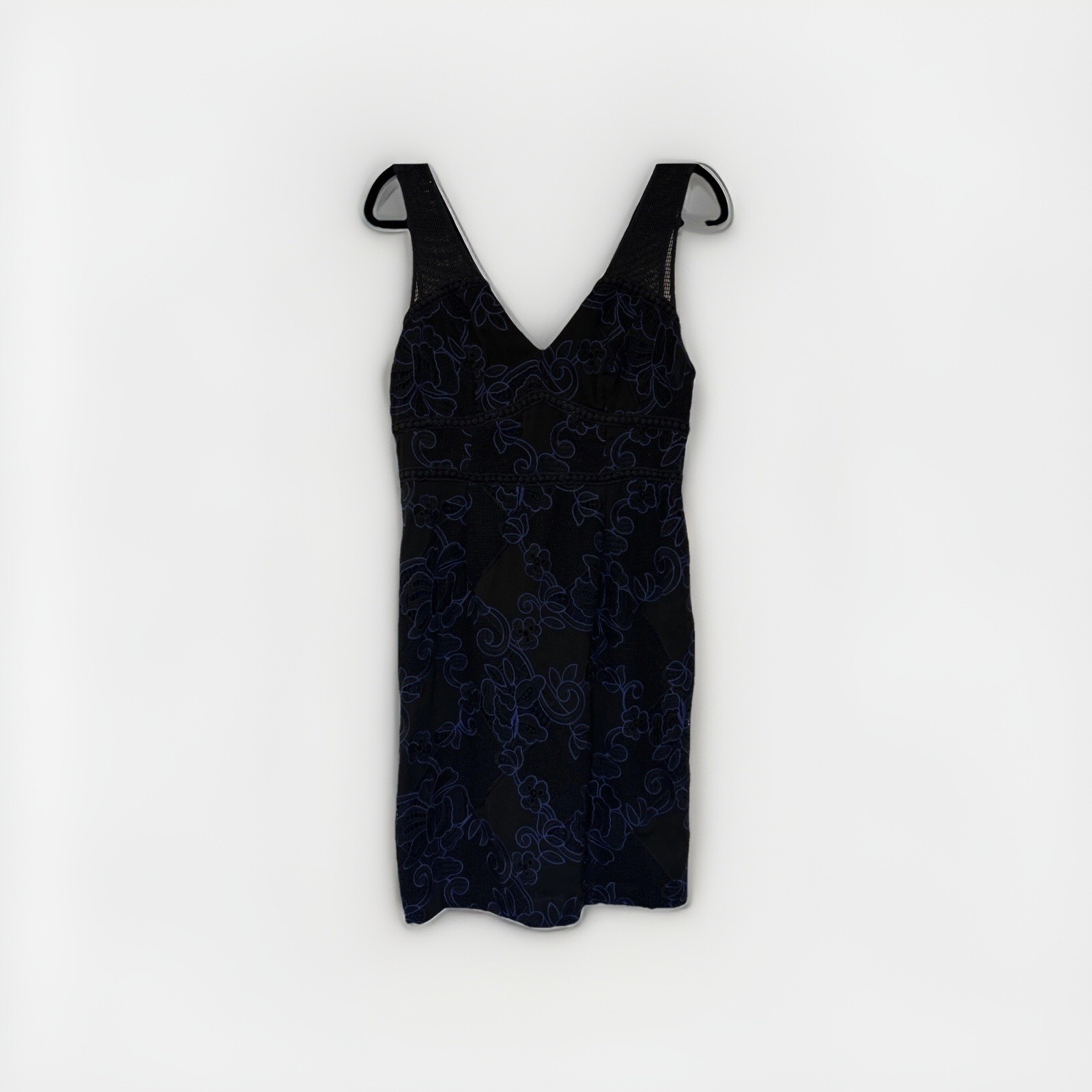 Moulinette Soeurs Womens Dress 10 Lace  Sheath Black Blue Embroidered V-Neck