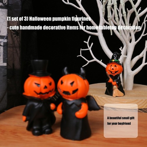 3PCS Resin Pumpkin Man Figurines Halloween Decoration For Mantels Shelf Display - Picture 5 of 8