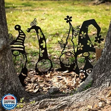 RealSteel Metal Garden Gnomes Outdoor – Steel 4 Pack Lawn Ornamen