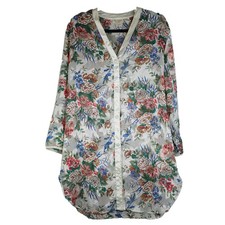 Vintage Victoria Secret Gold Label Satin Floral Button Up Long Sleeve M/L 