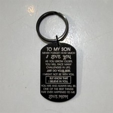 Black Engraved Metal Dog Tag Key Chain "To My Son" Love Mom Message