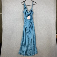 Hello Molly Dress Womens 8 Blue Satin Midi Lightweight Event Adjustable NEW