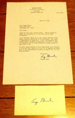 1980 George Bush SIGNED Presidential Primary Letter & Signed Index Card  RARE!!!