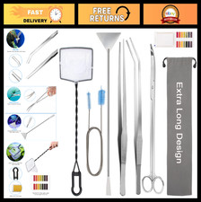 8-in-1 Extra Long Aquarium Aquascaping Tool Kit - Stainless Steel Tweezers, Scis