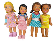 DS LOT N OF 4 DRESSED BARBIE DOLL KELLY IN CLOTHING DRESS TOP PANTS SHOES BLACK
