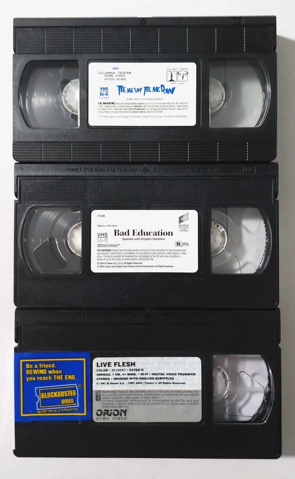 Pedro Almodovar 3 VHS Lot Bad Education R Rated Tie Me Up Tie Me Down Live Flesh - Image 4 of 4