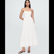 GAP Cotton Crinkle Gauze Mixed Media White Strapless Maxi Dress Size Large