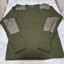 Ocean Blue Woolly Pully Men's Commando Sweater Rib Knit Military Green X-Large