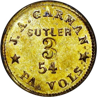 54th Pennsylvania Volunteers Civil War Soldiers Sutler Token J A Garman 3 Cents