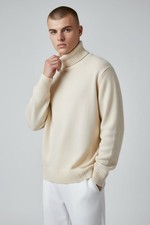 Men's 100 Italian Wool Knitted Turtleneck Sweater in Beige