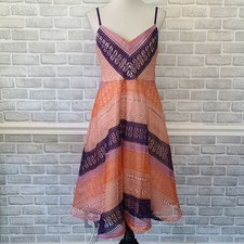 Anthropologie Maeve Lace Summer Cottage Midi Dress 10 Feminine Orange Pink Purpl
