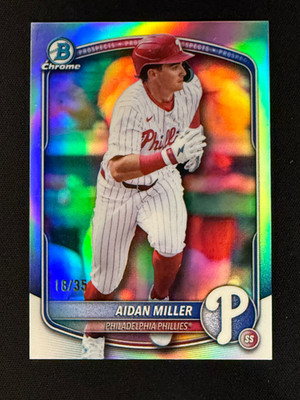 2025 Bowman Draft Aidan Miller Chrome Refractor Logofractor #/35 Phillies