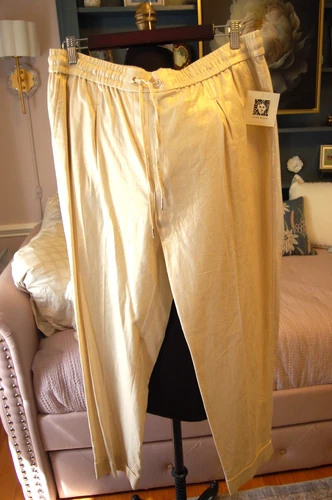 Anne Klein Women's Size L Linen High-Rise Cuffed Pants Gold Cream NWT $89.