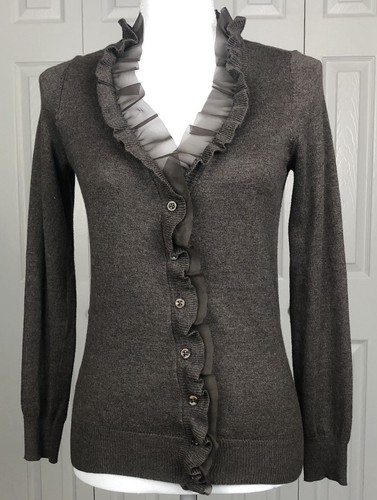 ANN TAYLOR womens XS brown ruffle 