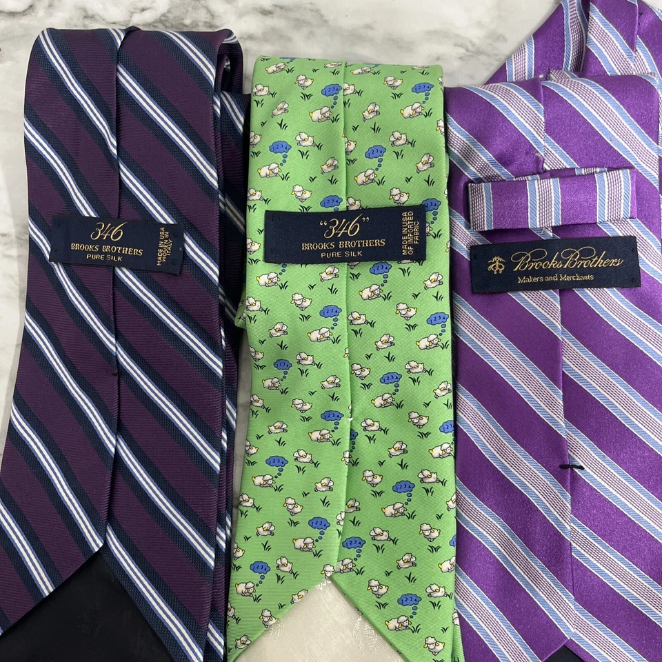 Lote de 3 corbatas de diseñador de seda Brooks Brothers para hombre púrpura verde rayas oveja Foto 2 de 4
