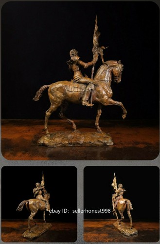 Art Deco Sculpture Joan of Arc warrior soldier Ride Horse Bronze painted statue - Picture 8 of 11