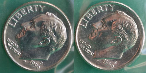 1990 P and D Roosevelt Dime 2 Coins from US Mint Set BU Cellos Ten Cents Two 10c
