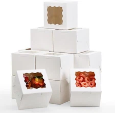 Moretoes 15pcs 6x6x5in Cake Boxes with Window White Bakery Treat 