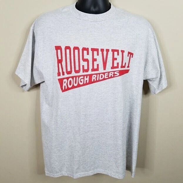 Roosevelt Rough Riders T Shirt Size Large Heathered Light Gray Red Letters